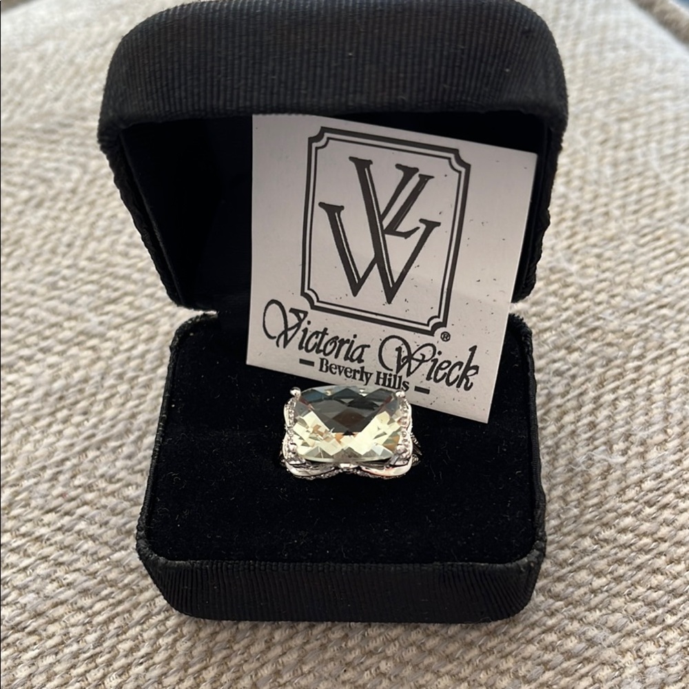 Victoria Wieck 14K White Gold Prasiolite Ring Size 8